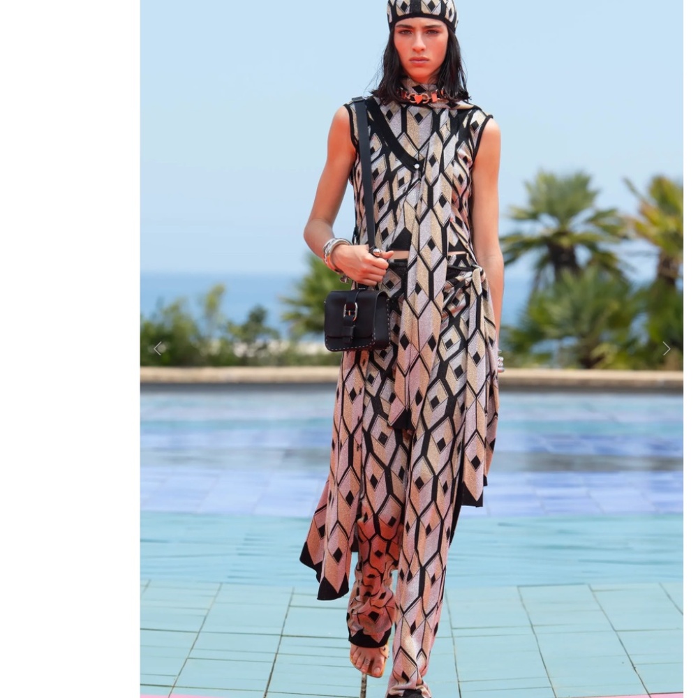 PACO RABANNE METALLIC GEOMETRIC KNIT PANTS AND TOP XS